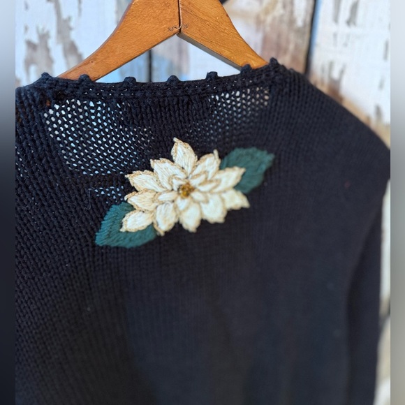 Bechamel Poinsettia & Holly Cardigann Christmas Sweater Size  Large Petite VTG - Picture 10 of 10